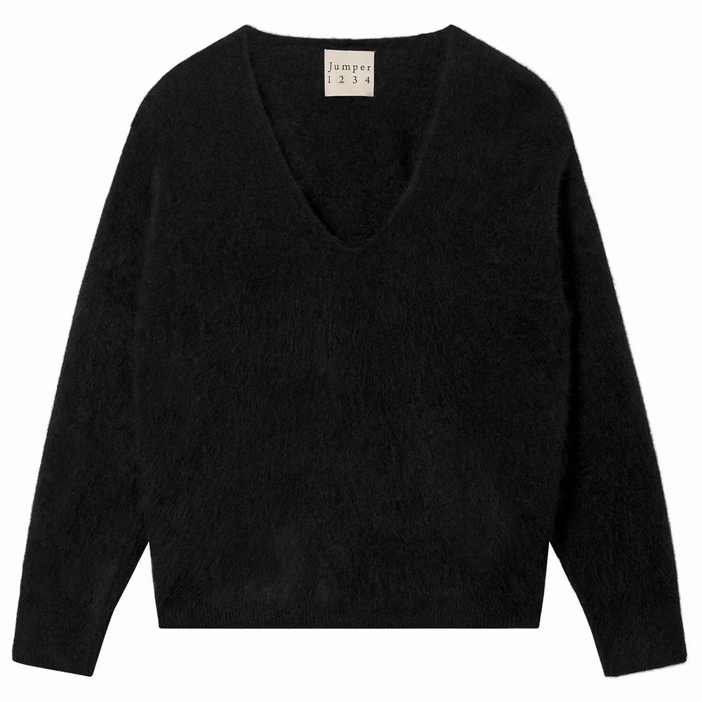 Fleece Pullover Elegant Cut Brushed Boxy Vee Night