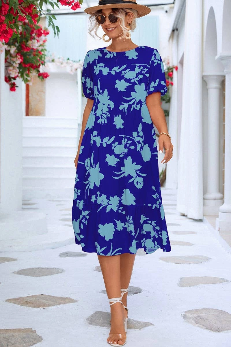 Office Tone Pure Stitch BUBBLE SLEEVE PRINTED DRESS_CWDSD2646