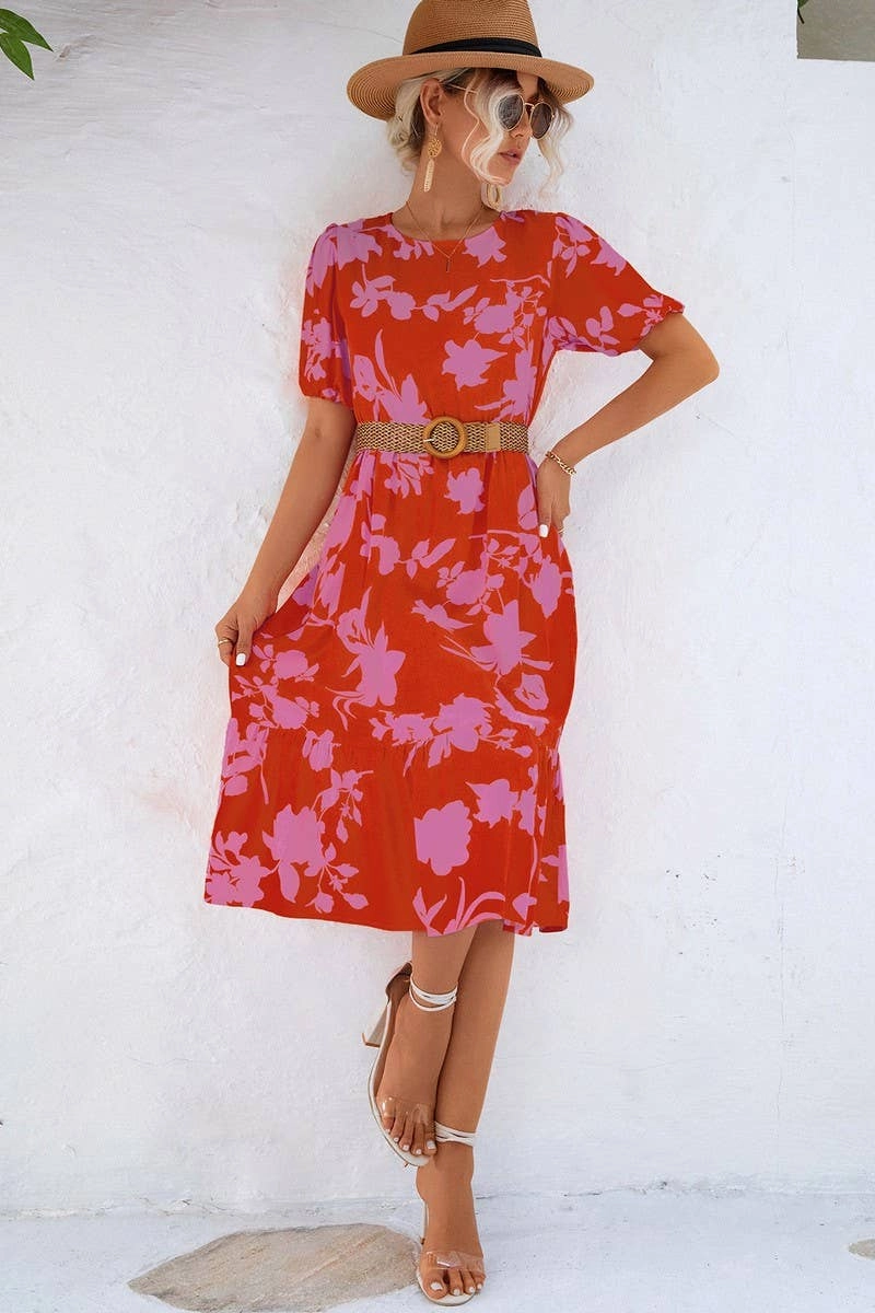 Chic Layering BUBBLE SLEEVE PRINTED DRESS_CWDSD2646