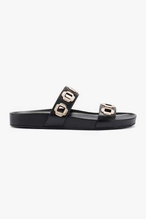 Milan Slide In Black Leather Stride Bold Reinforced Seams