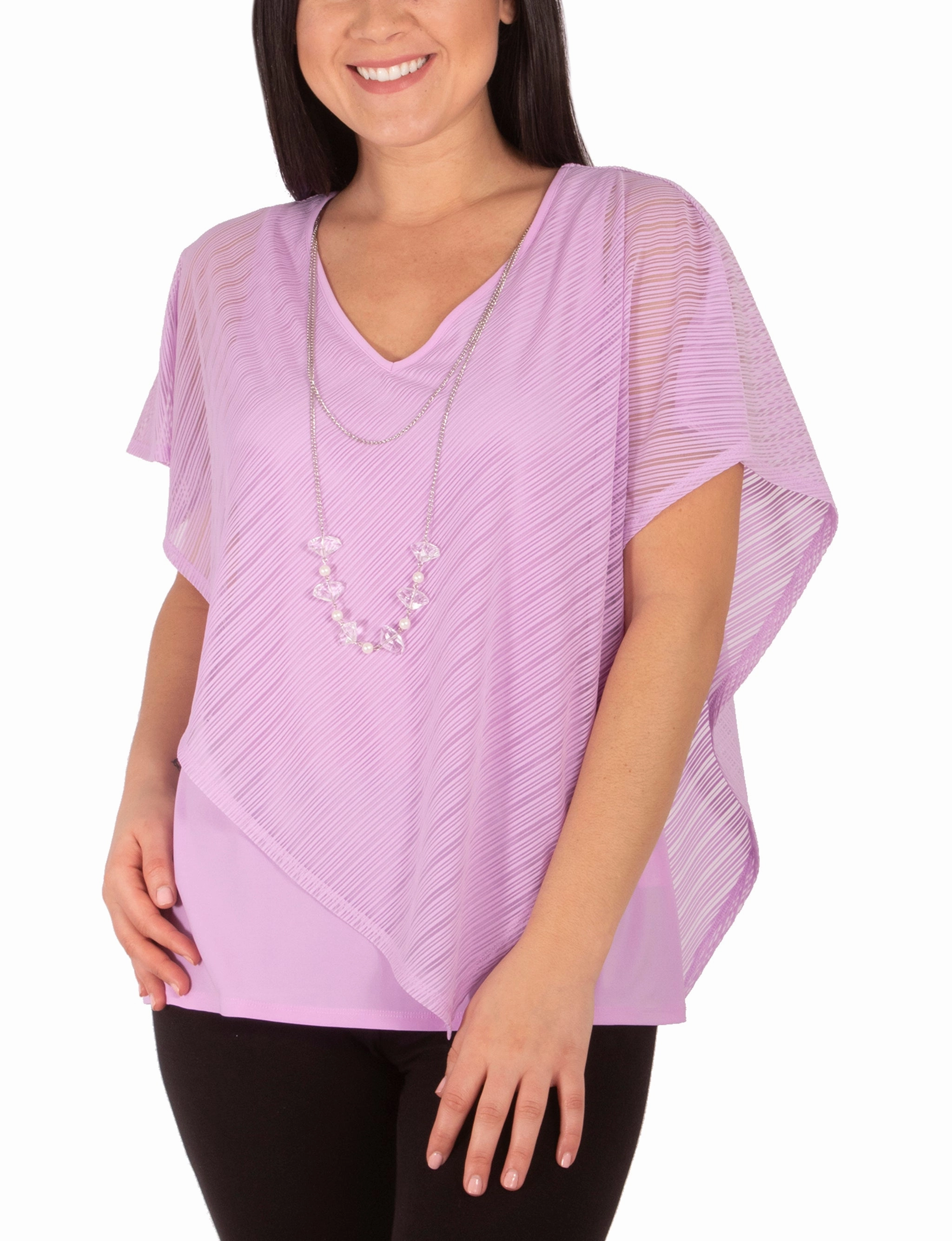 AntiBacterial Coating Professional Cut Burnout Poncho Top With Removable Necklace