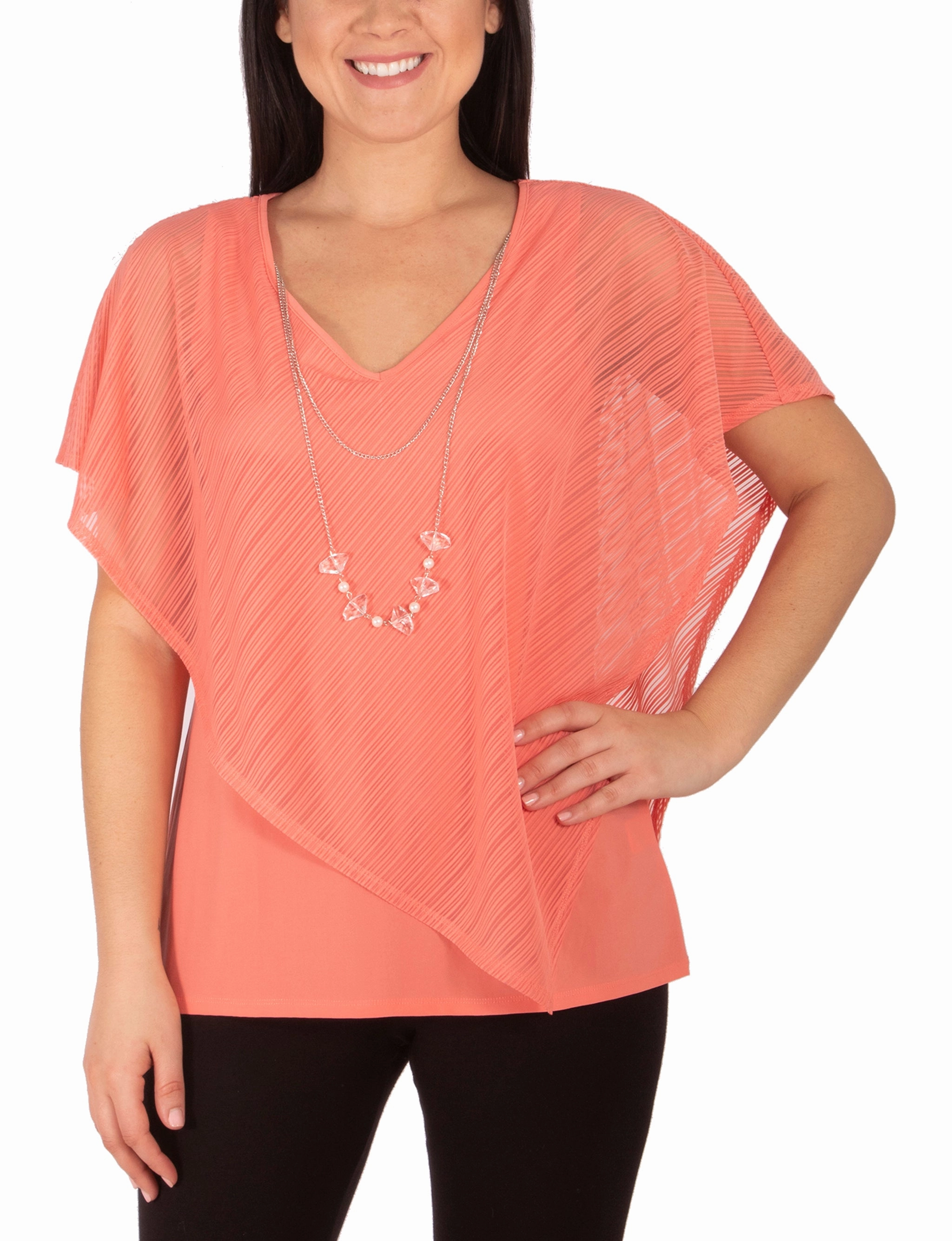 3D Spacer Fabric Burnout Poncho Top With Removable Necklace