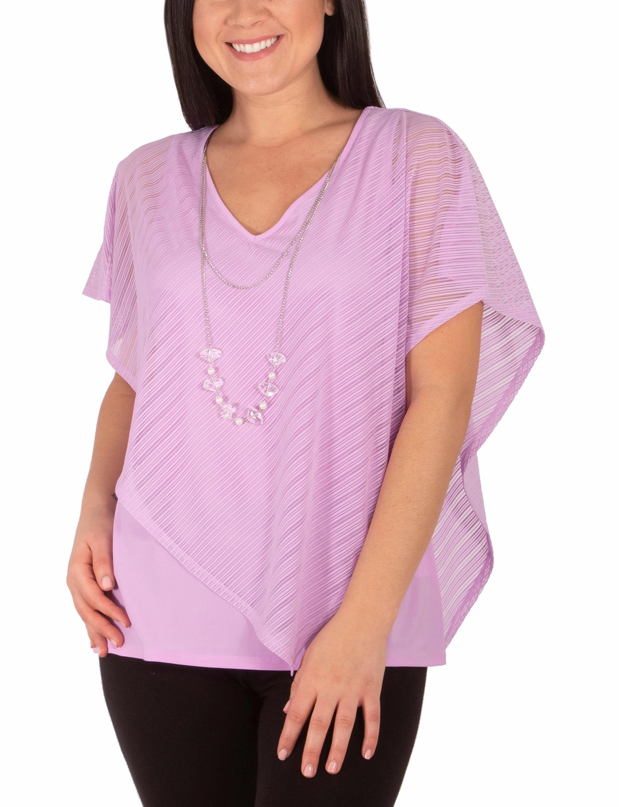 Burnout Poncho Top With Removable Necklace Lightweight Layering Option