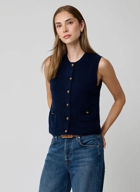 QuickDry Button Front Vest with Pockets Navy