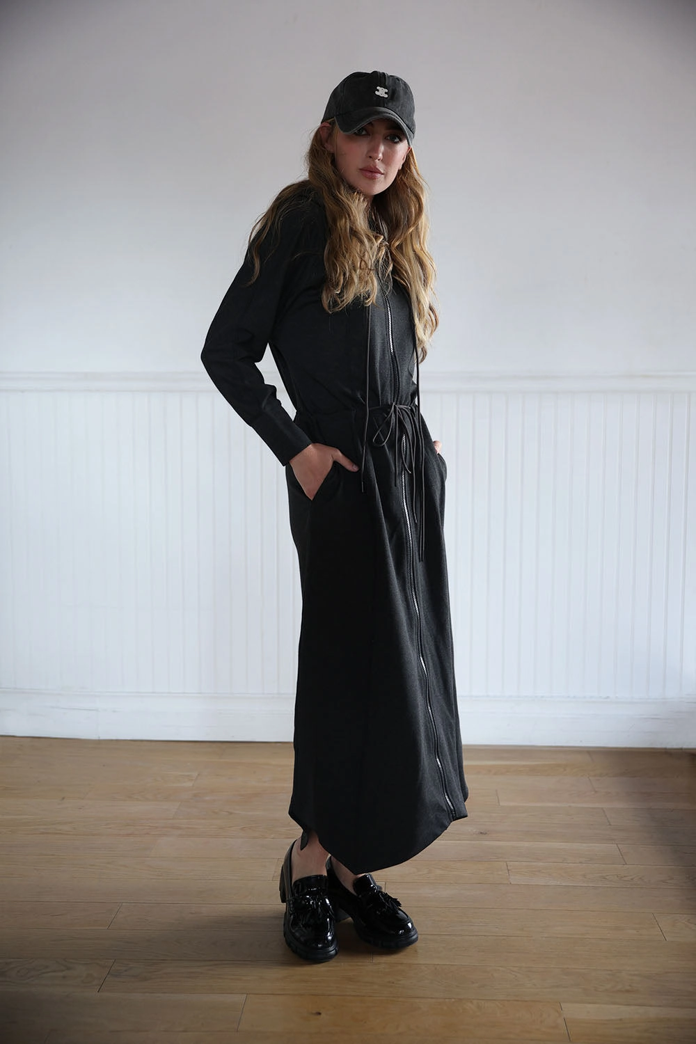 Formed Look Sleek Draping BYRD Basixx Zip Up Dress