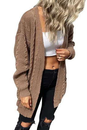 CABLE KNIT OPEN FRONT MIDI LENGH CARDIGAN Antibacterial Fabric Breathable mesh lining