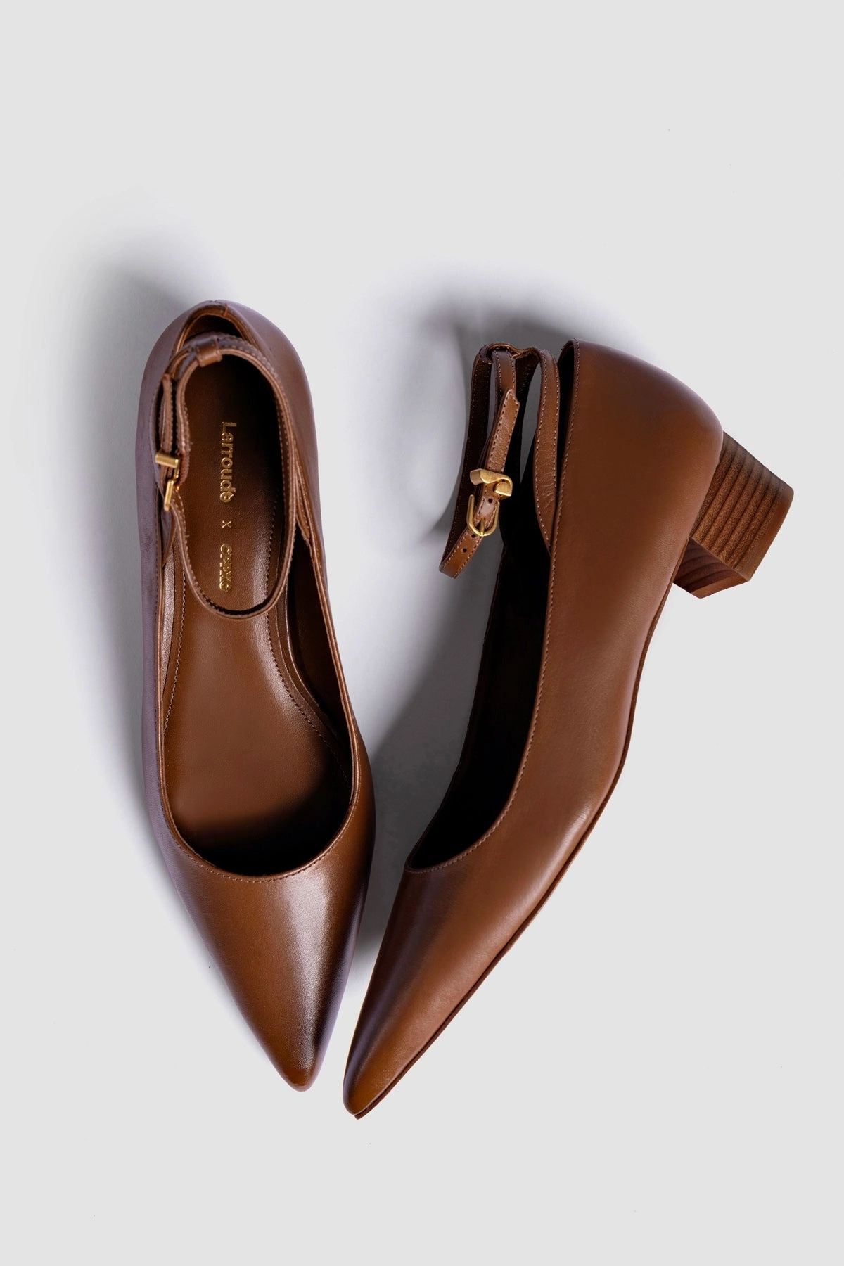 Energy Return Foam Reinforced toe Larroud x CPPXO Pump In Caramel Leather