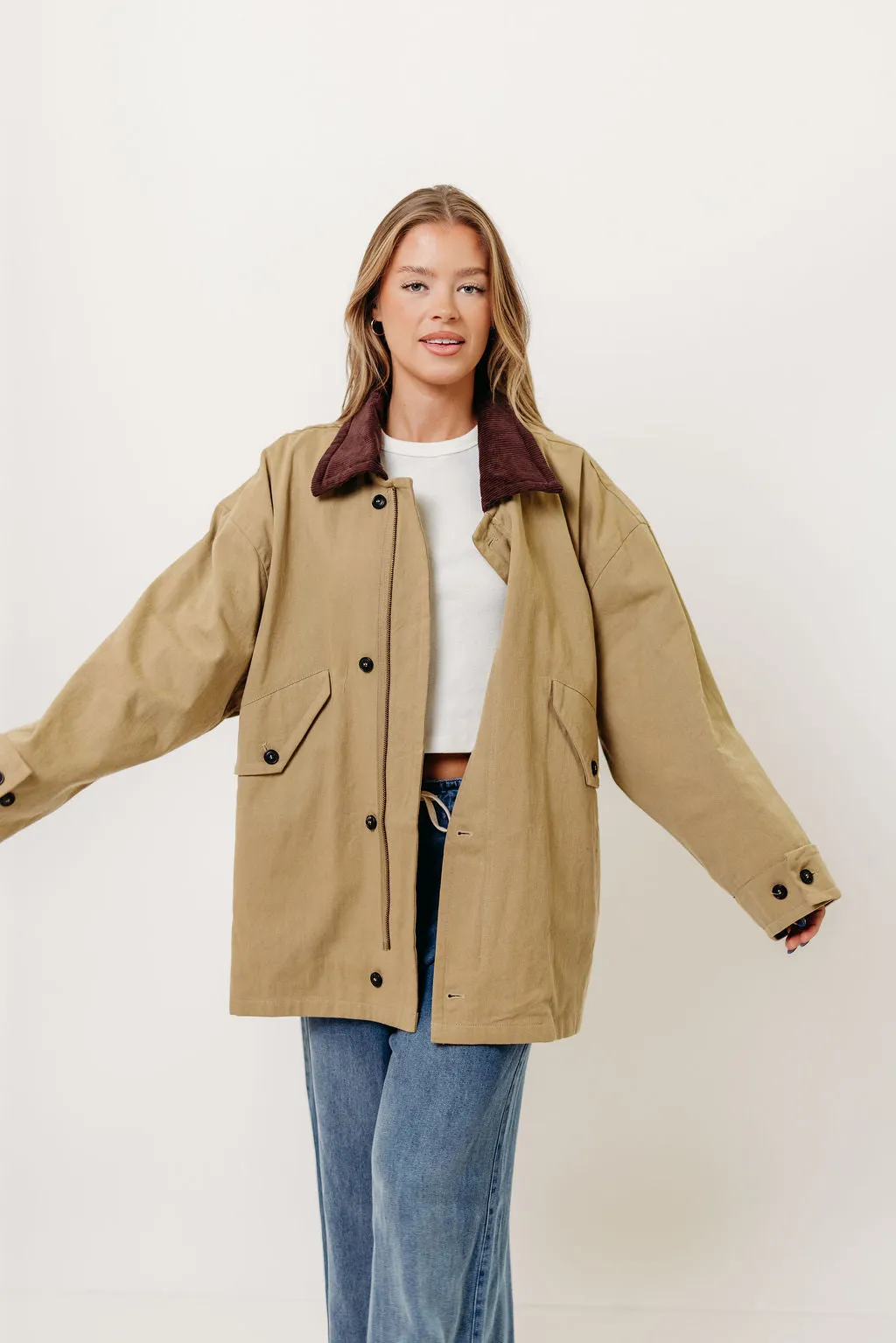 Cambridge Utility Jacket in Khaki DoubleStitched