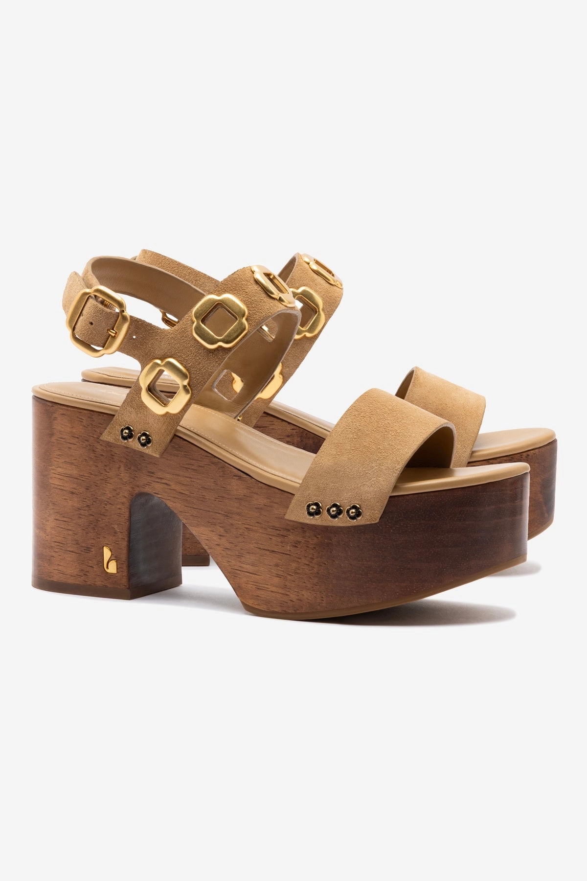 Kick Power Dark Edge Miso Wooden Platform Sandal In Peanut Suede