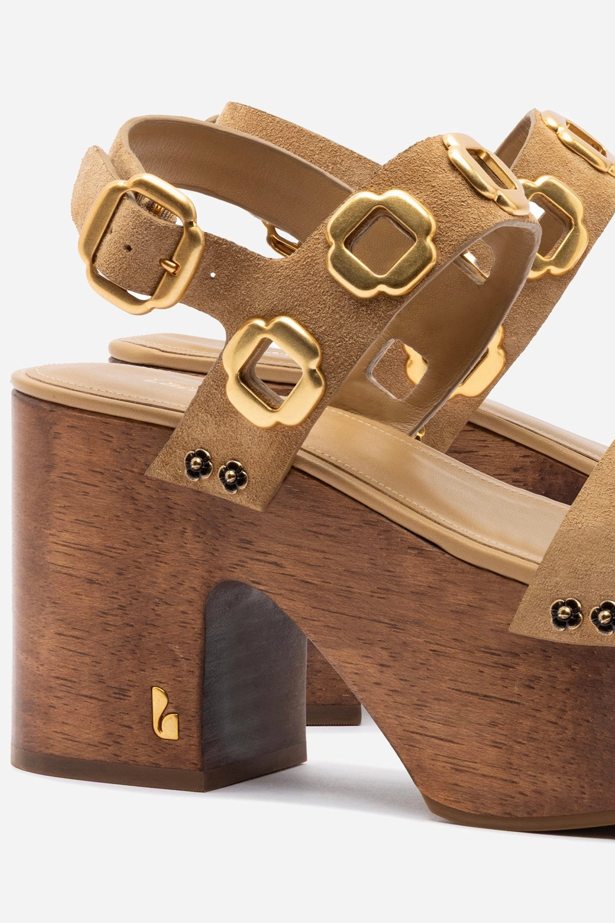 Lightweight Leather Miso Wooden Platform Sandal In Peanut Suede