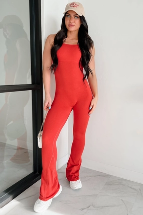 Bluesign Approved Material Thermal regulation Can You Dig It Sleeveless Bodycon Jumpsuit (Red)