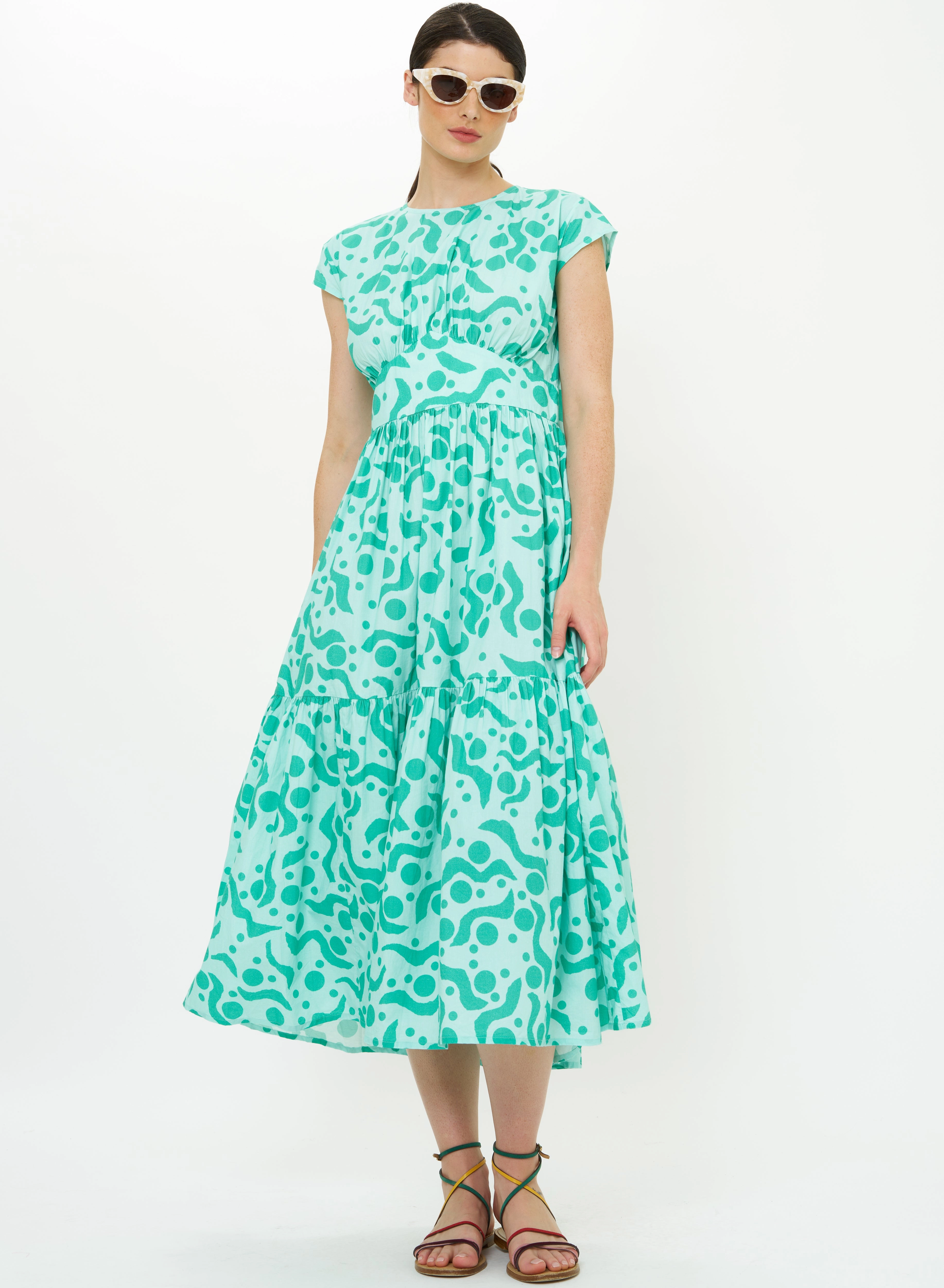 Cap Sleeve Midi Acadia Aqua Seasonal Essential Texture Rich