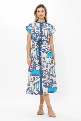 Trend Texture Cap Sleeve Shirt Dress Midi Roma Blue