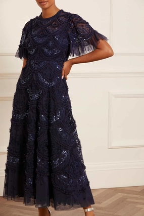 Polished Appearance Sheer Light Carmen Ruffle Ankle Gown