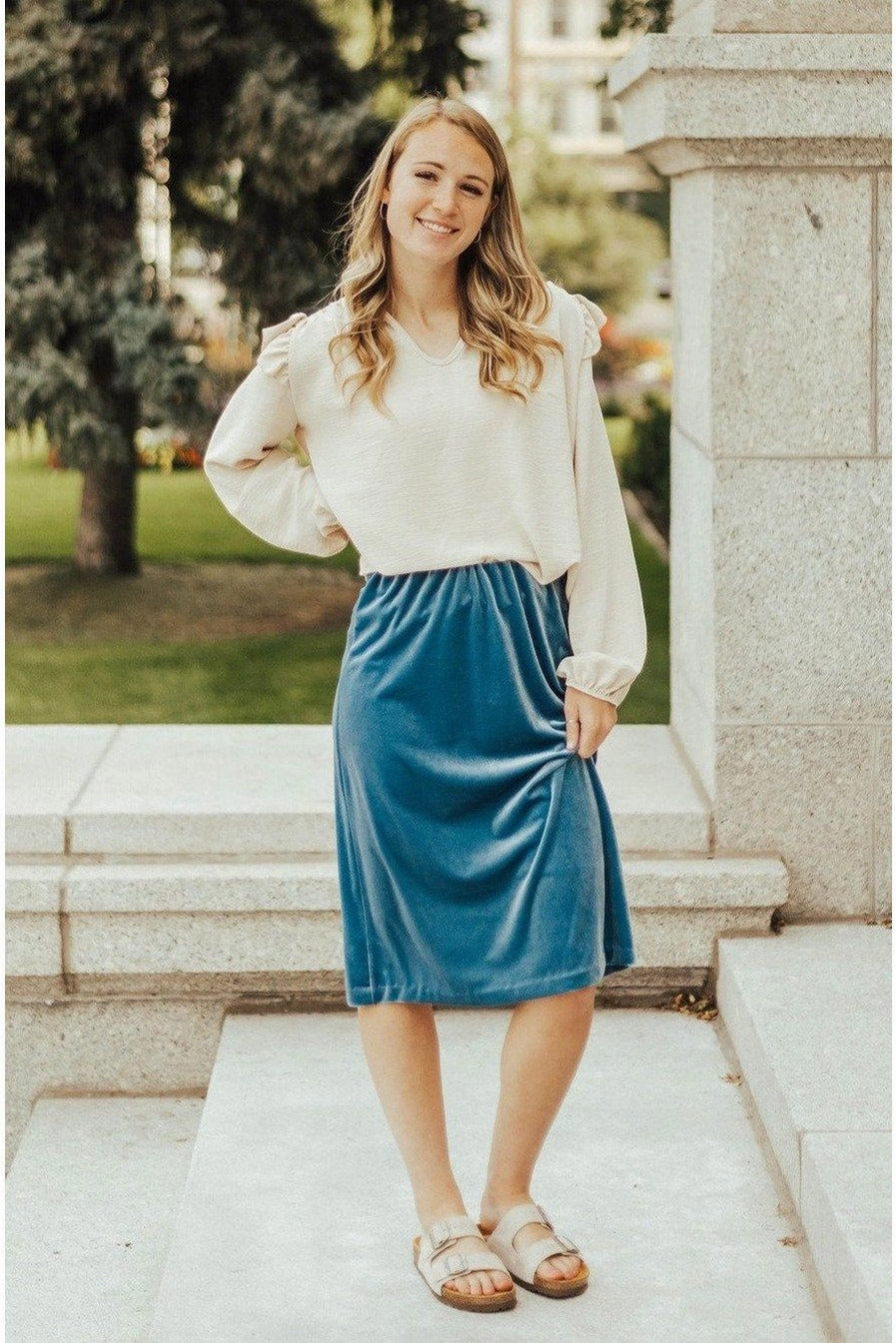 Fair trade Carrie Stretch Velvet Skirt Azure