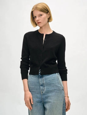 Cashmere Crewneck Cardigan Black FadeResistant Dye