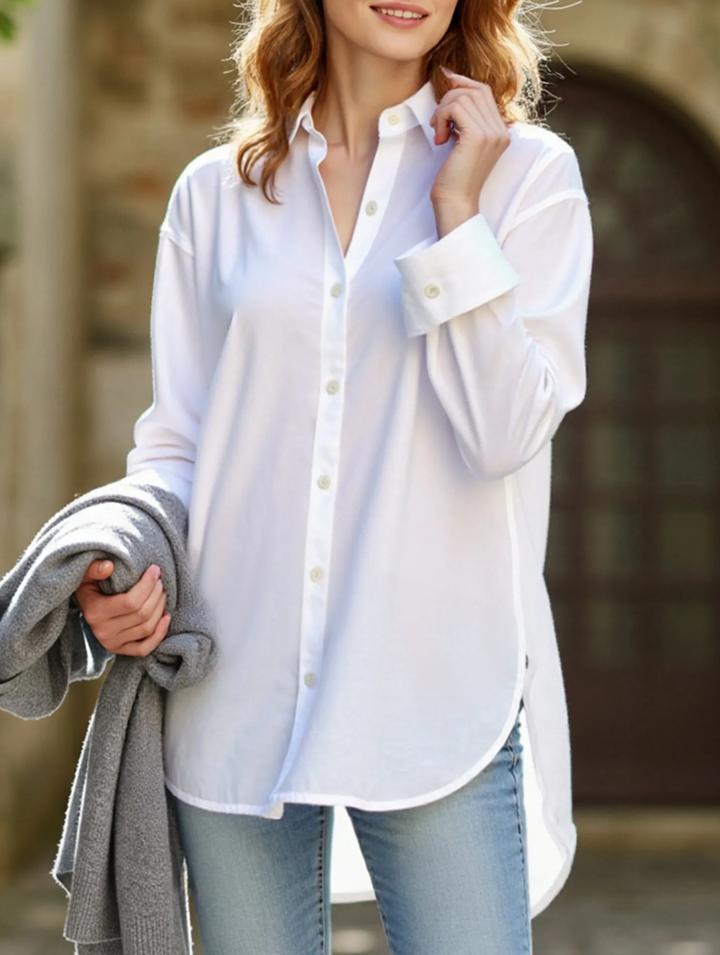 Casual button-down long-sleeved irregular shirt ReinforcedArmholes