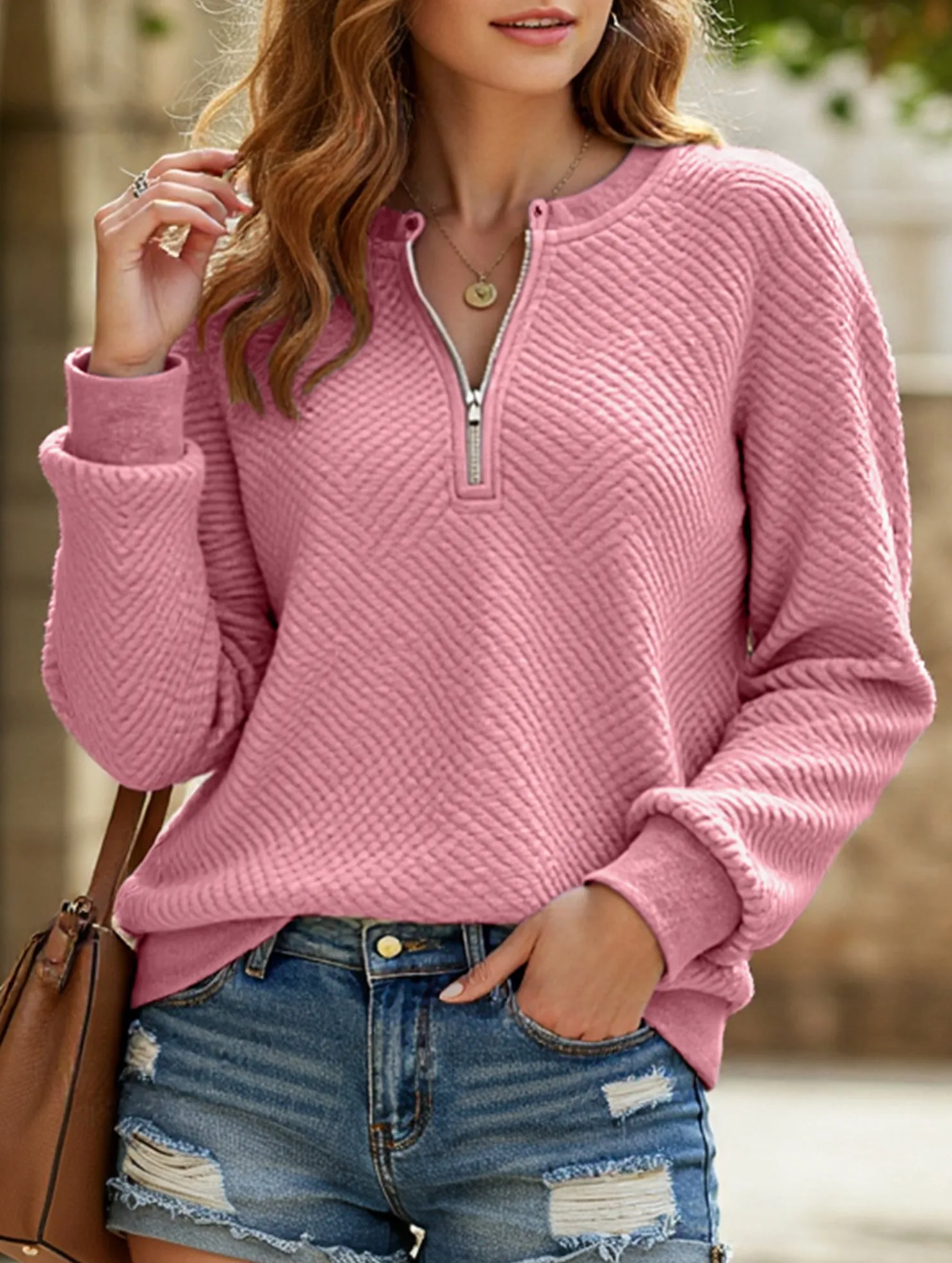 Casual knitted zipper long-sleeved sweatshirt Eco Friendly Fabric