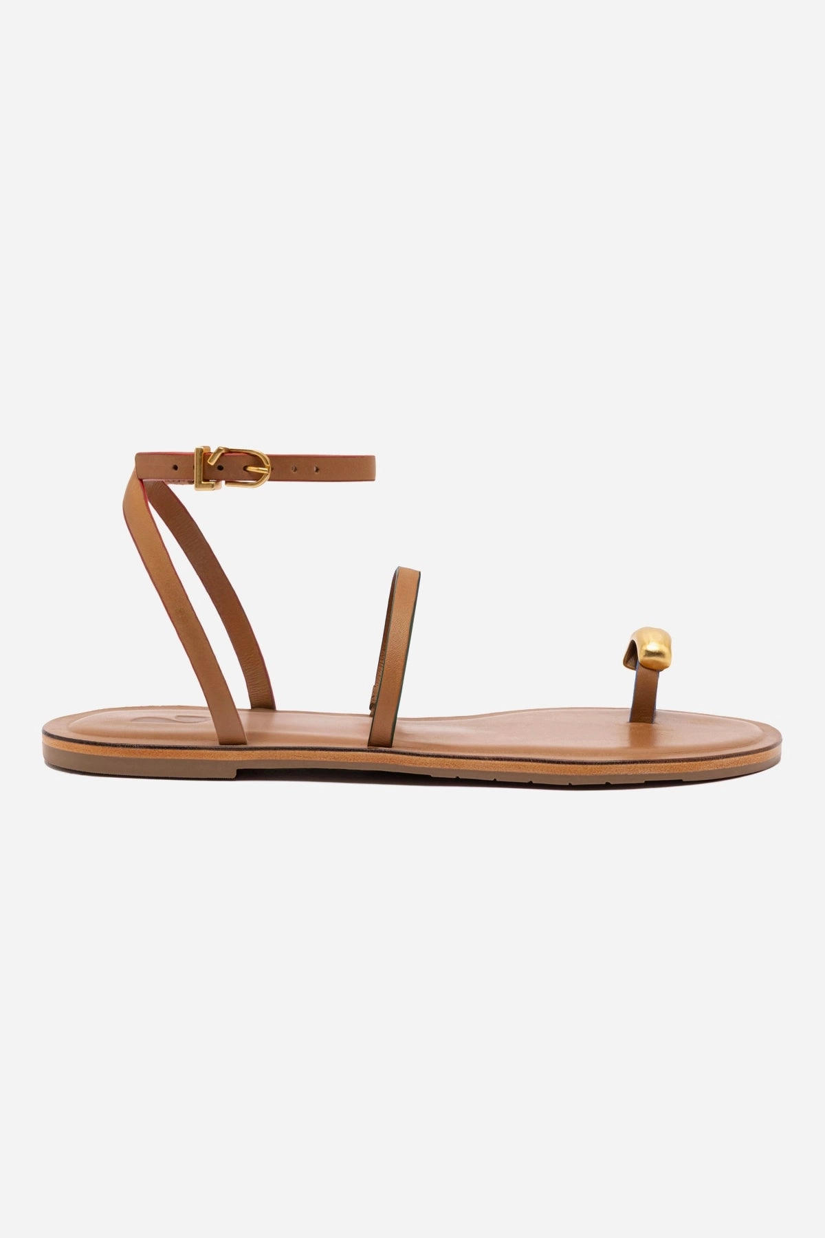 Biarritz Flat Sandal In Light Caramel Leather Shiny Tone