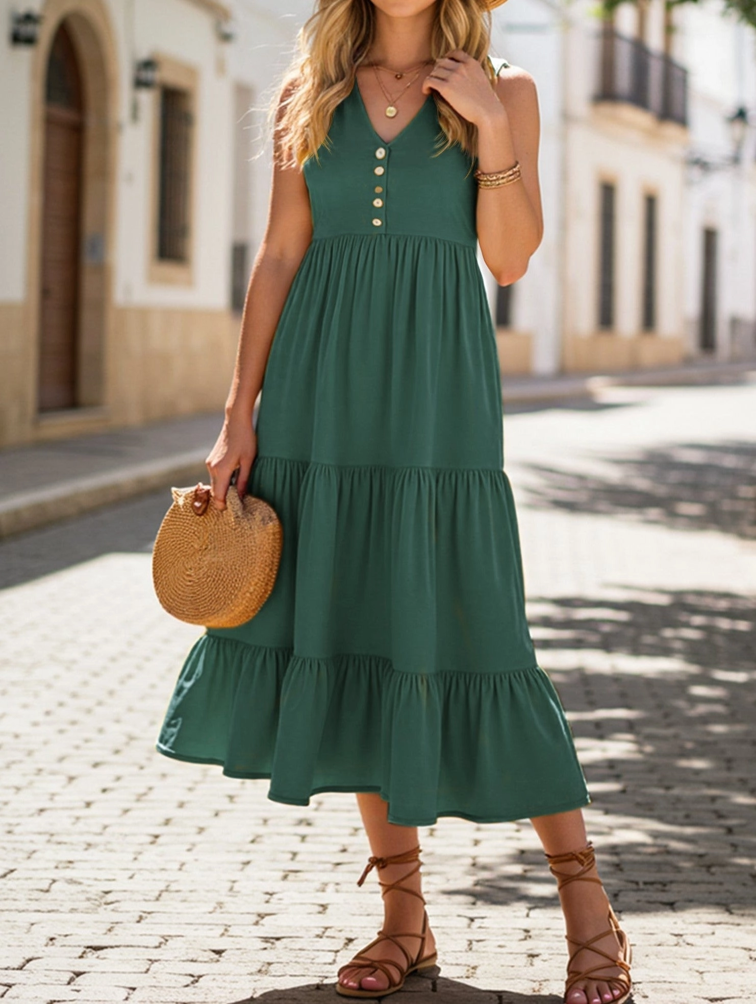 Light Fit Sleeveless Loose Casual Solid Color Dress ??Lightweight Viscose Summer Dress for Women