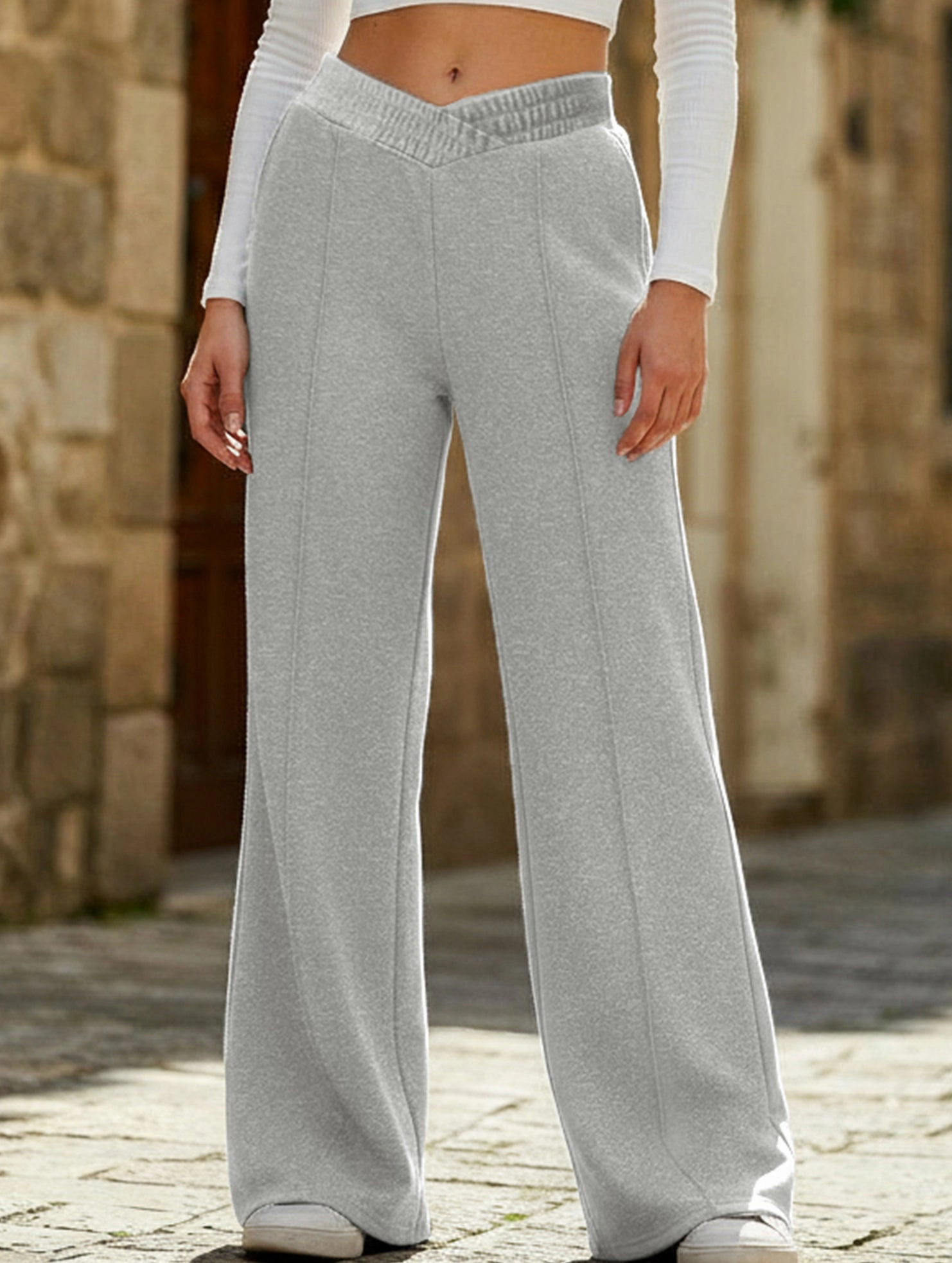High-waisted solid color wide-leg casual pants Effortless Look Minimalist Waist
