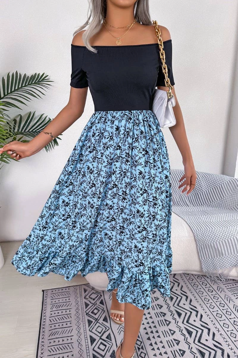 Air Layer CASUAL FLORAL FLOUNCES MID LENGTH DRESS_CWDSD2506