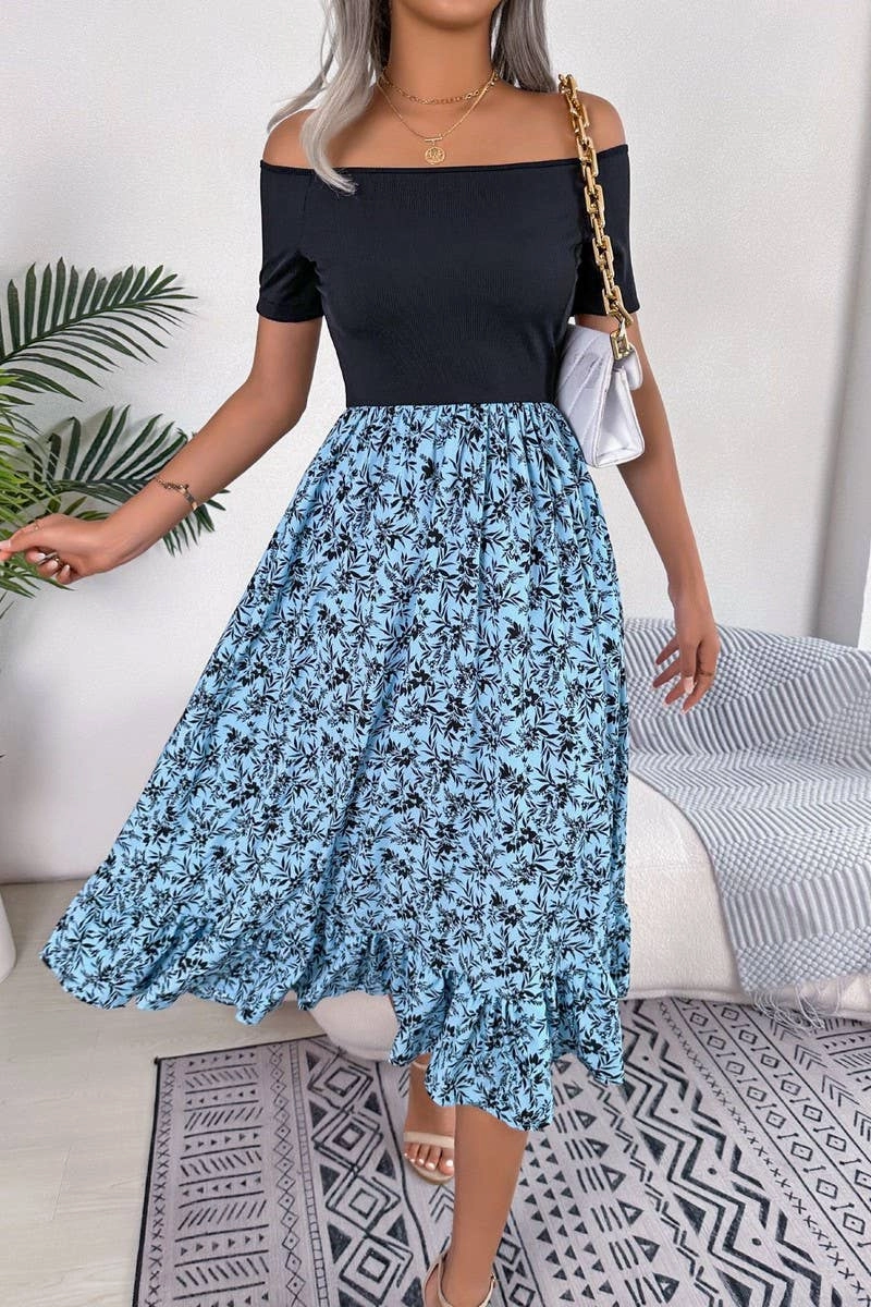 CASUAL FLORAL FLOUNCES MID LENGTH DRESS_CWDSD2506 Soft and Smooth