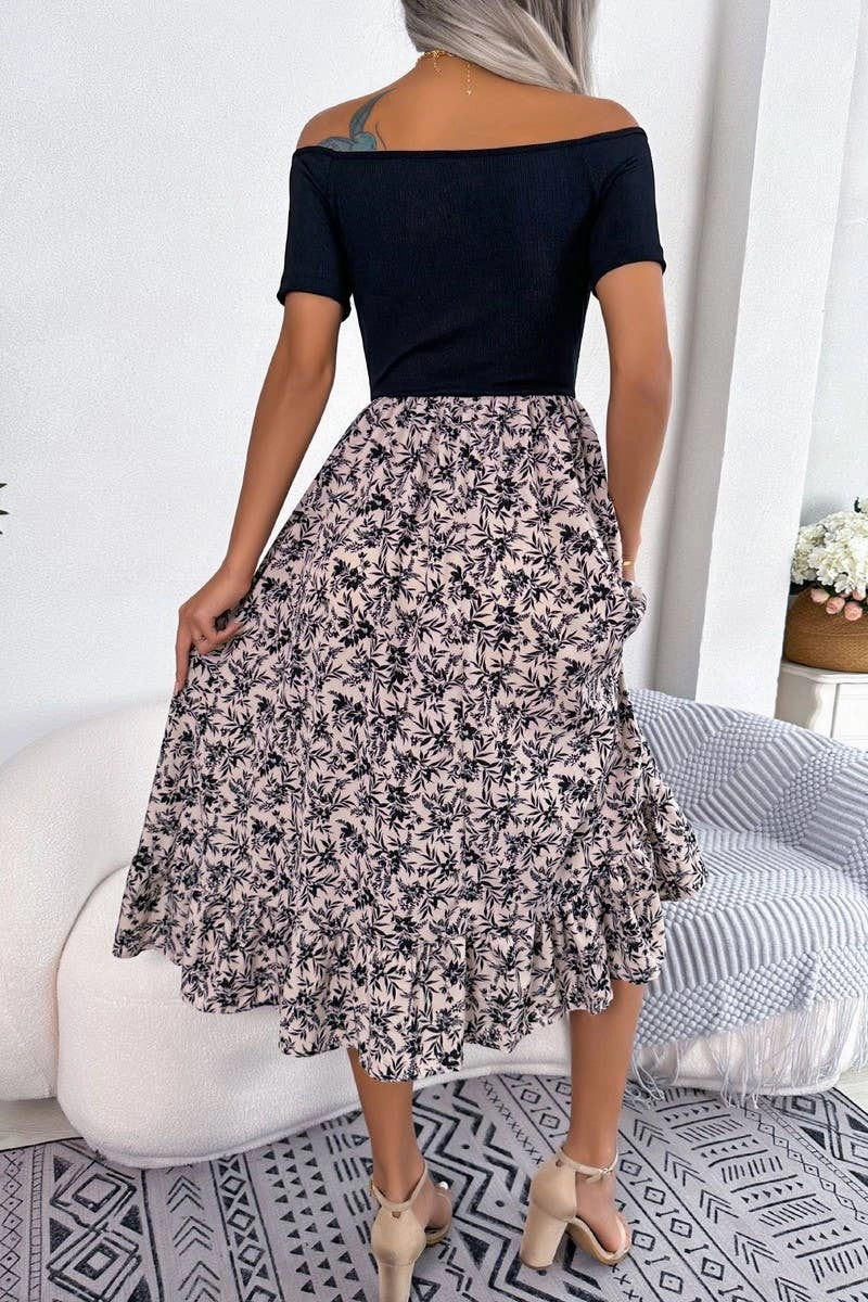 CASUAL FLORAL FLOUNCES MID LENGTH DRESS_CWDSD2506 Fresh Fit