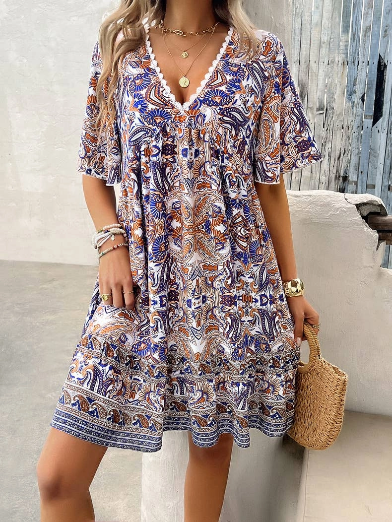 Timeless Wearable CASUAL HOLIDAY PRINT V-NECK DRESS_CWDSD3738
