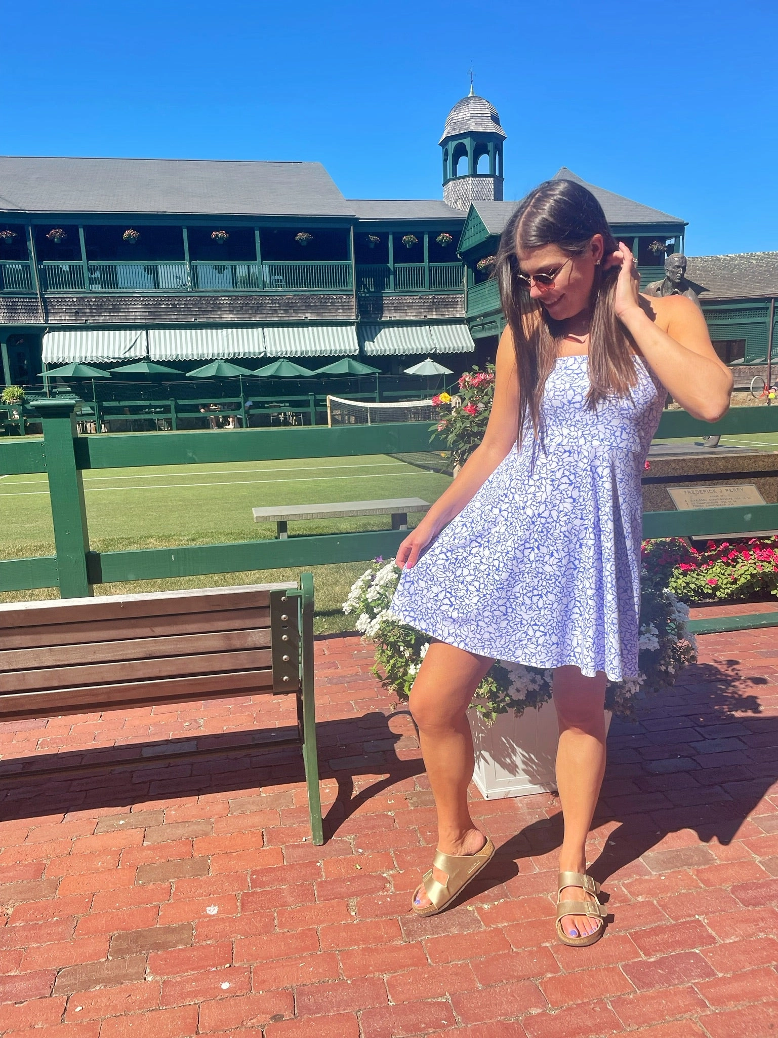 Match Quick Gentle Texture Avalon Dress Variegated Leaves Perwinkle/White