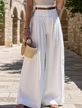 Basic Look Versatile Wearable High-Waisted Wide-Leg Pants ??Solid Color, Casual & Chic, S???XL