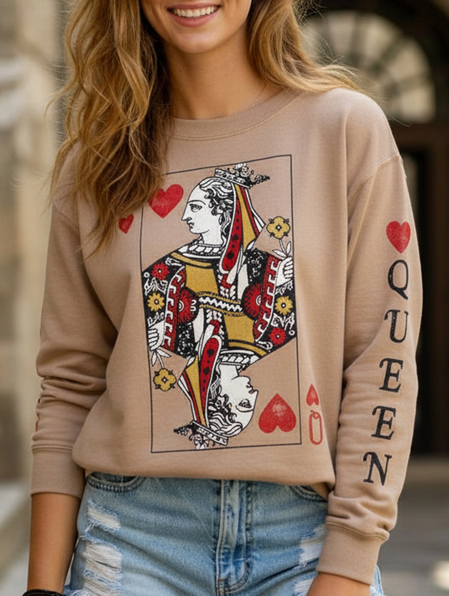 PreWashed Casual printed loose long-sleeved sweatshirt