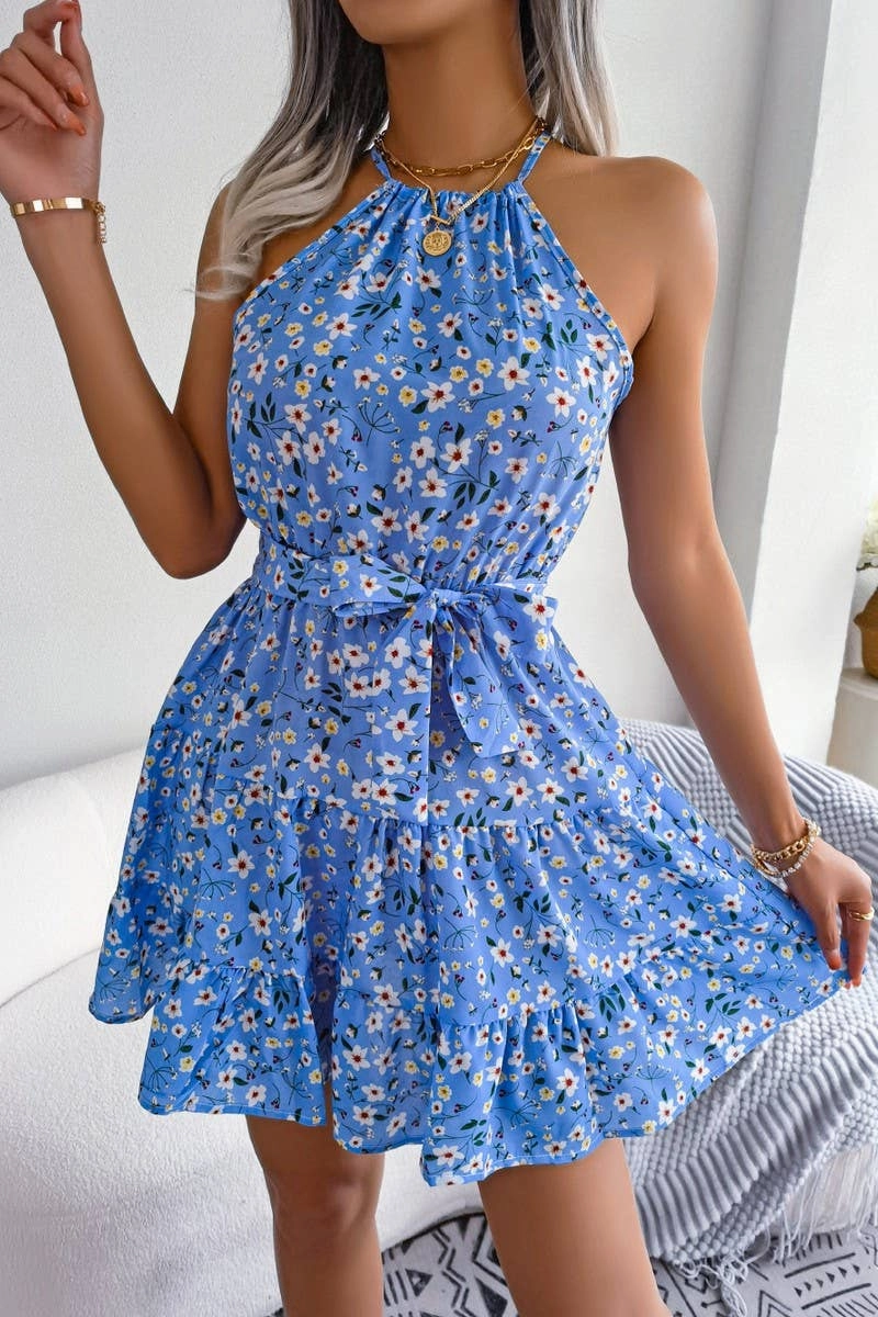 Fall Style Soft Material CASUAL RUFFLED FLORAL DRESS_CWDSD2523
