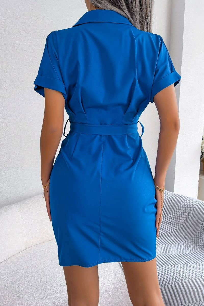 Modern Comfort CASUAL SOLID COLOR BAT SLEEVE WAIST SHIRT DRESS_CWDSD2522