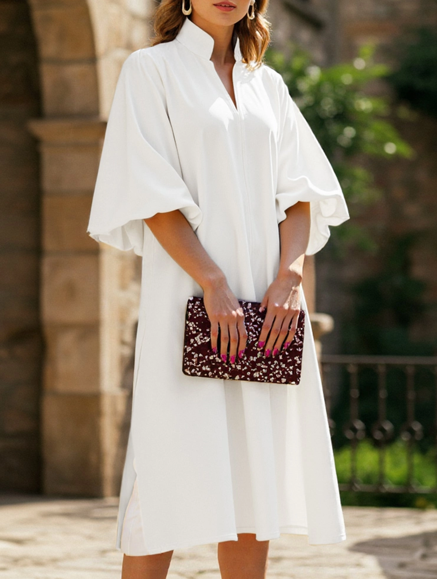 Casual Solid Color Loose Midi A-Line Skirt Flat Lock Seams