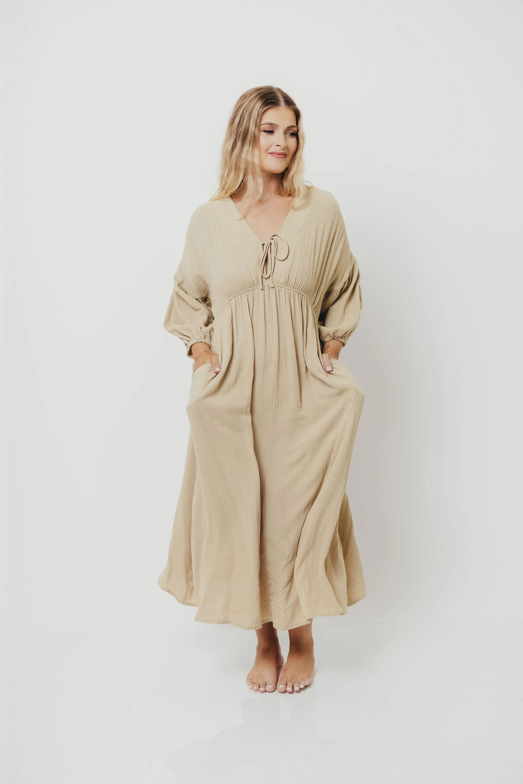 Hunter 100% Cotton Gauze Midi Dress in Thyme - Bump Friendly and Inclusive Sizing *9/22 PRE-ORDER* Chic Mom Perfect Shape