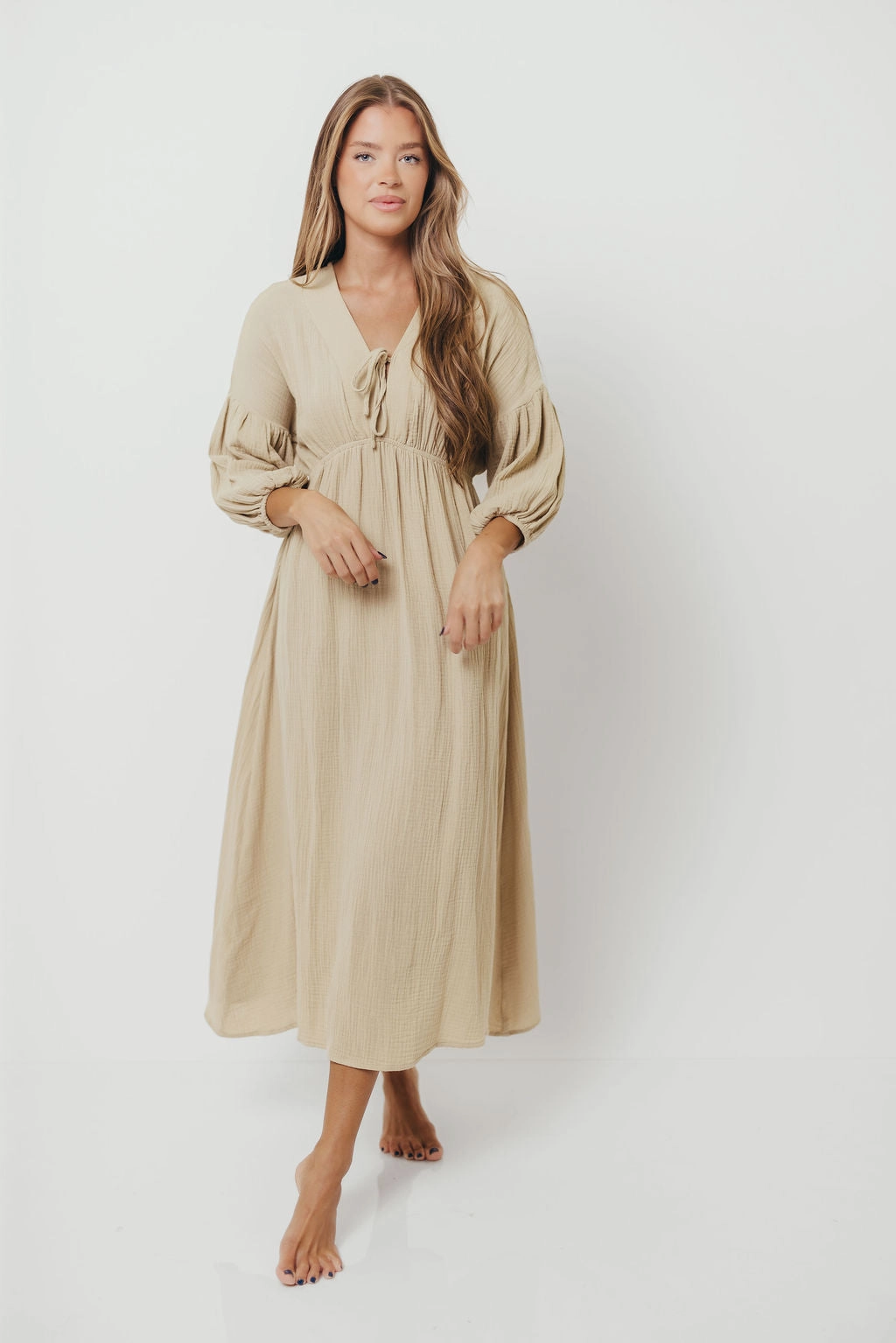 Hunter 100% Cotton Gauze Midi Dress in Thyme - Bump Friendly and Inclusive Sizing *9/22 PRE-ORDER* Zip-Closure