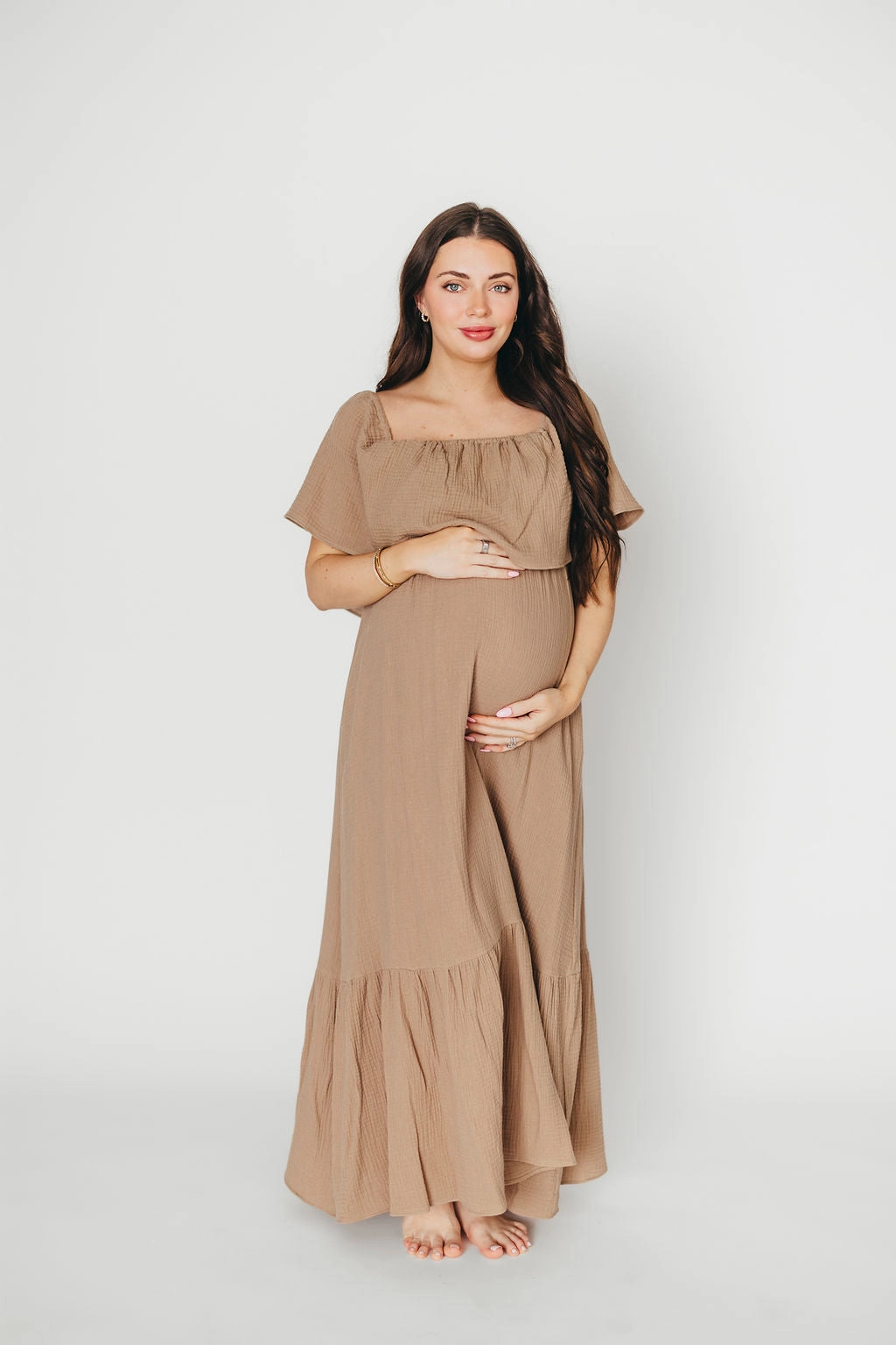 Street-Style Lounge Mode Josie 100% Cotton Maxi Dress in Dry Thyme - Bump & Nursing Friendly *Final-Sale*