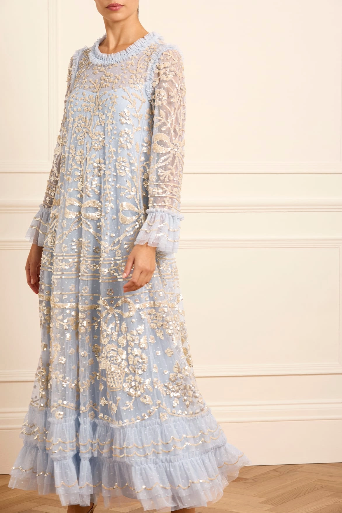 Celia Long Sleeve Ankle Gown Polished Details