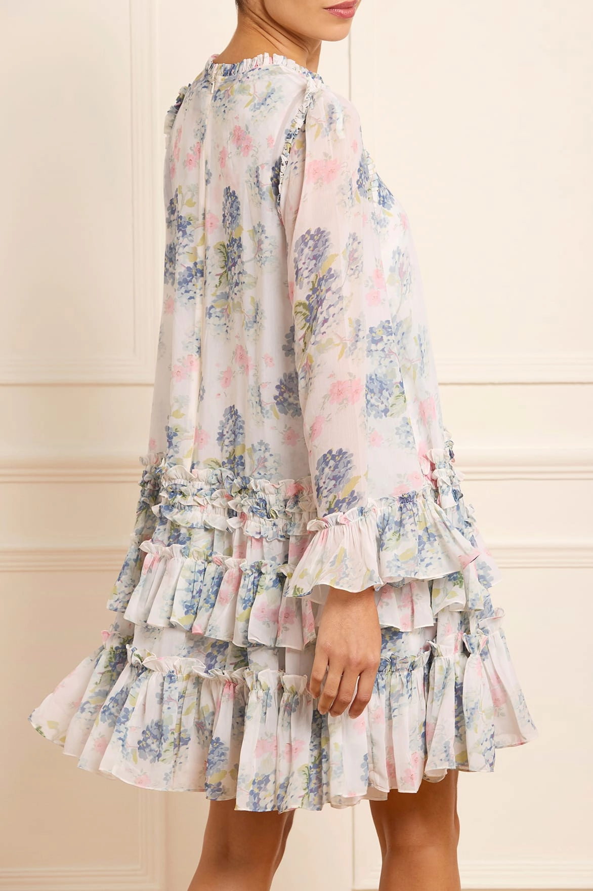 Hydrangea Chiffon Round Neck Mini Dress Urban Line