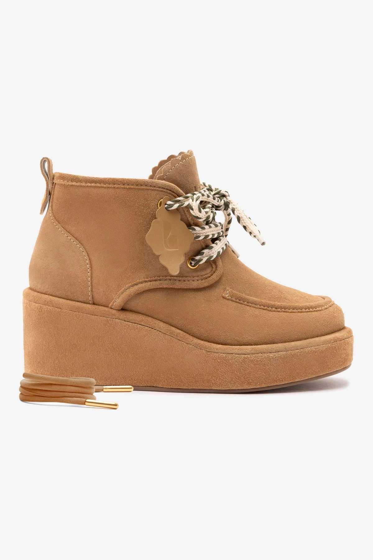 Wool Warm Chani Wedge In Peanut Suede