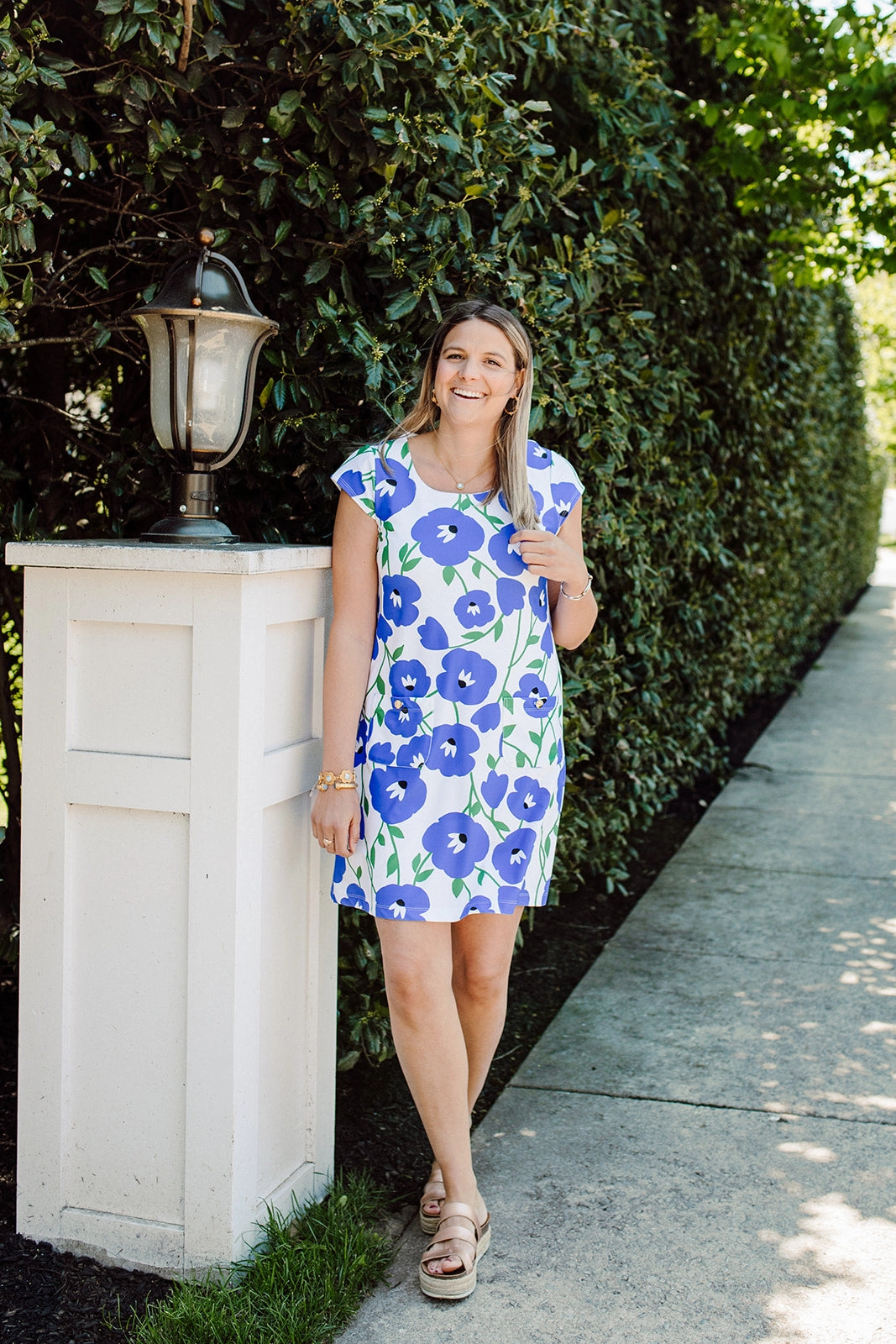 Charleston Cap Sleeve Dress Pop Art Flower Simple Fit