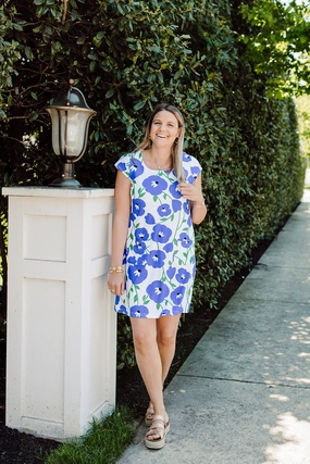 Charleston Cap Sleeve Dress Pop Art Flower Comfortable Layering