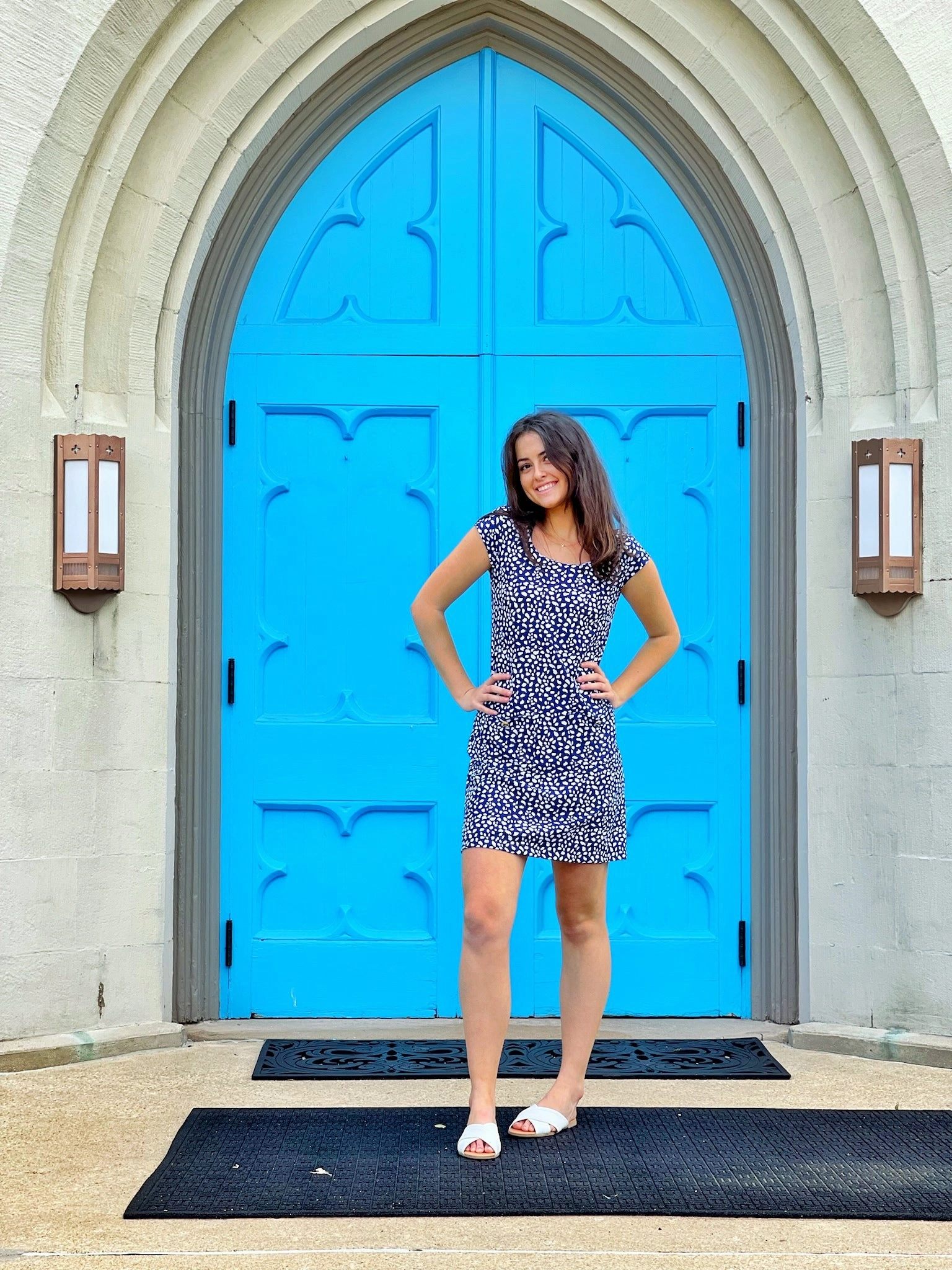 Charleston Cap Sleeve Dress Small Diana's Dot Navy Refined Form