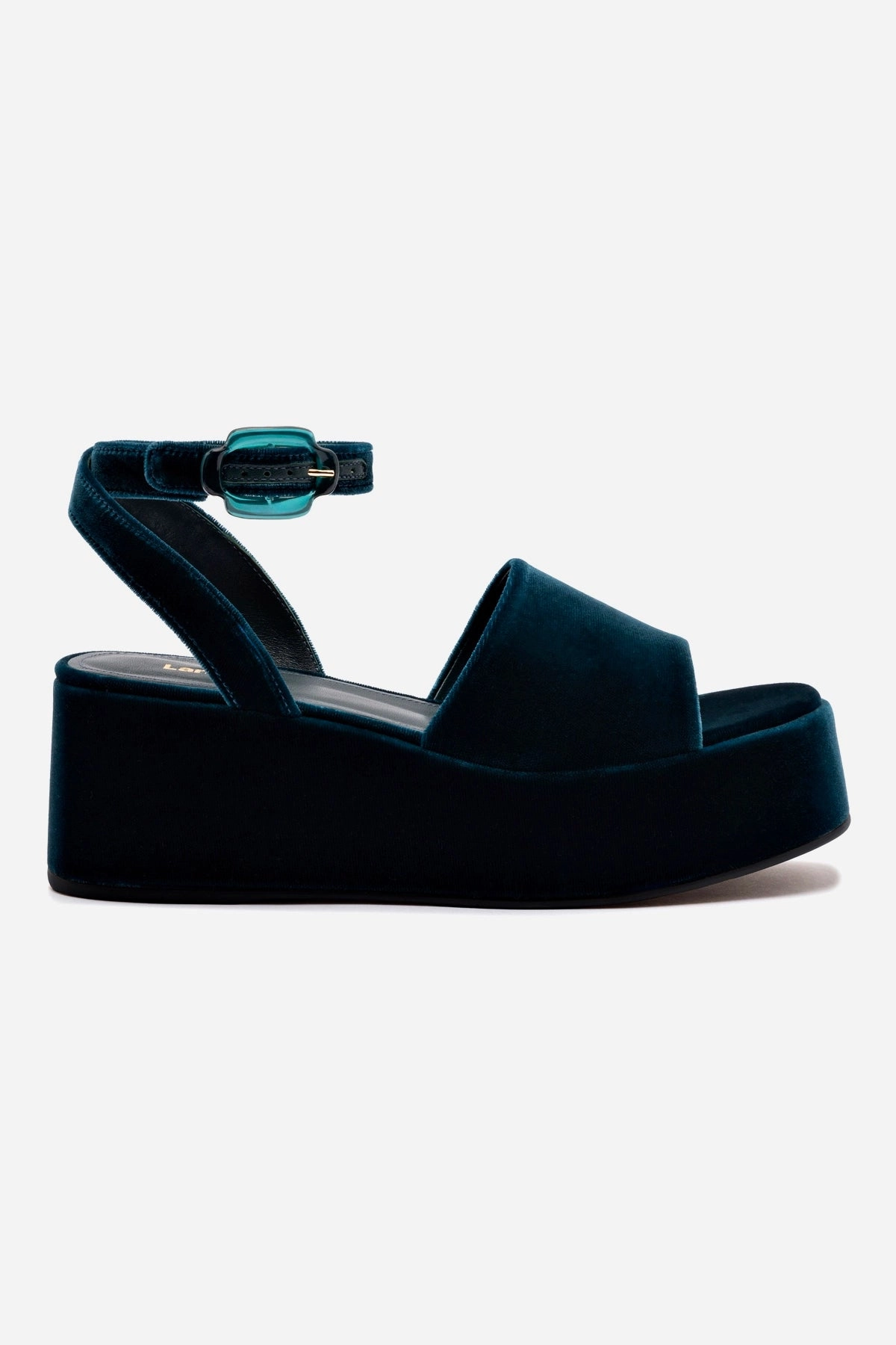 Charli Flatform Sandal In Deepsea Velvet Leg Slim