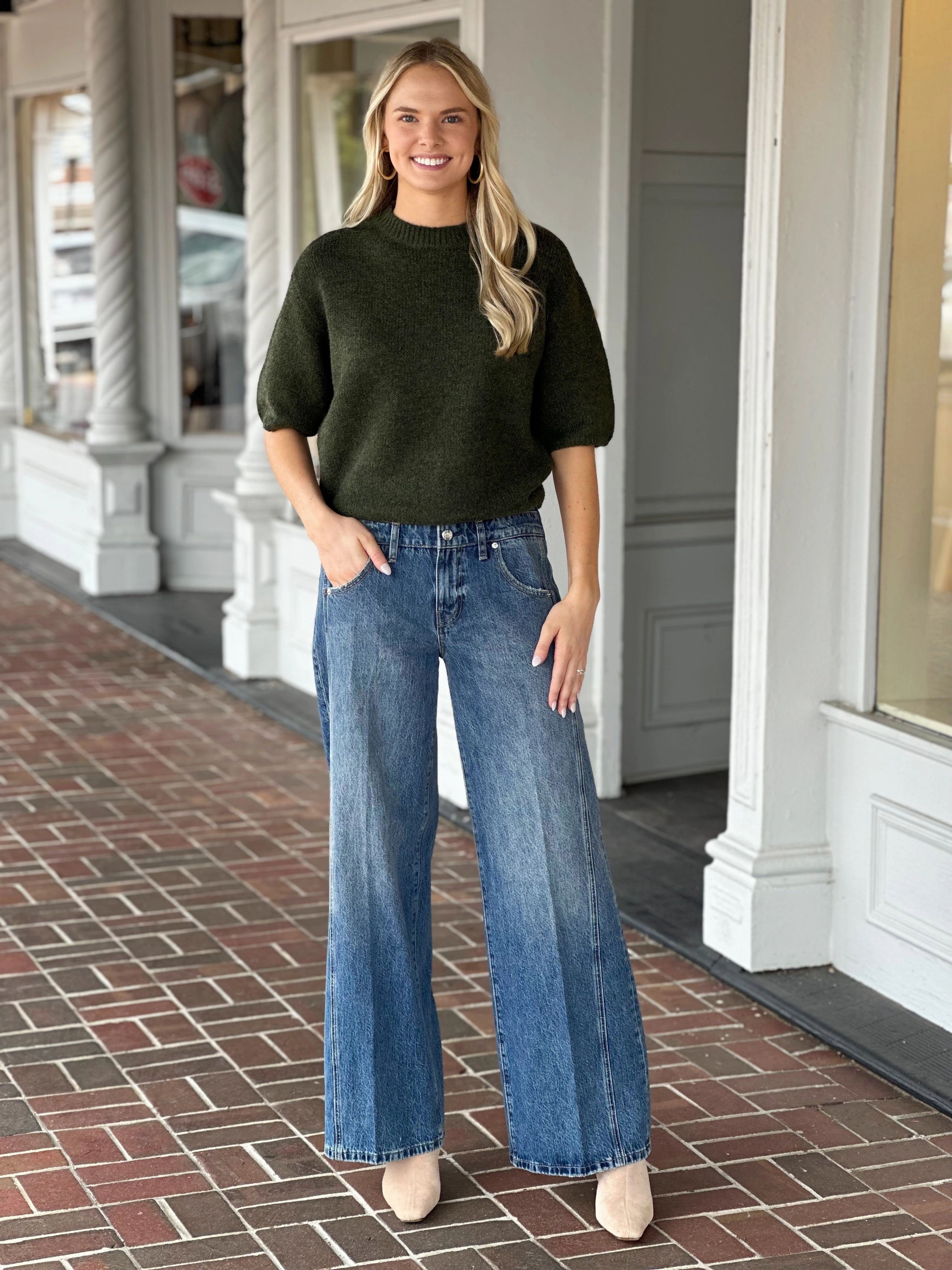 EasyCare Material Trendy Sweater Charlie B Balloon Sleeve Sweater in Spruce