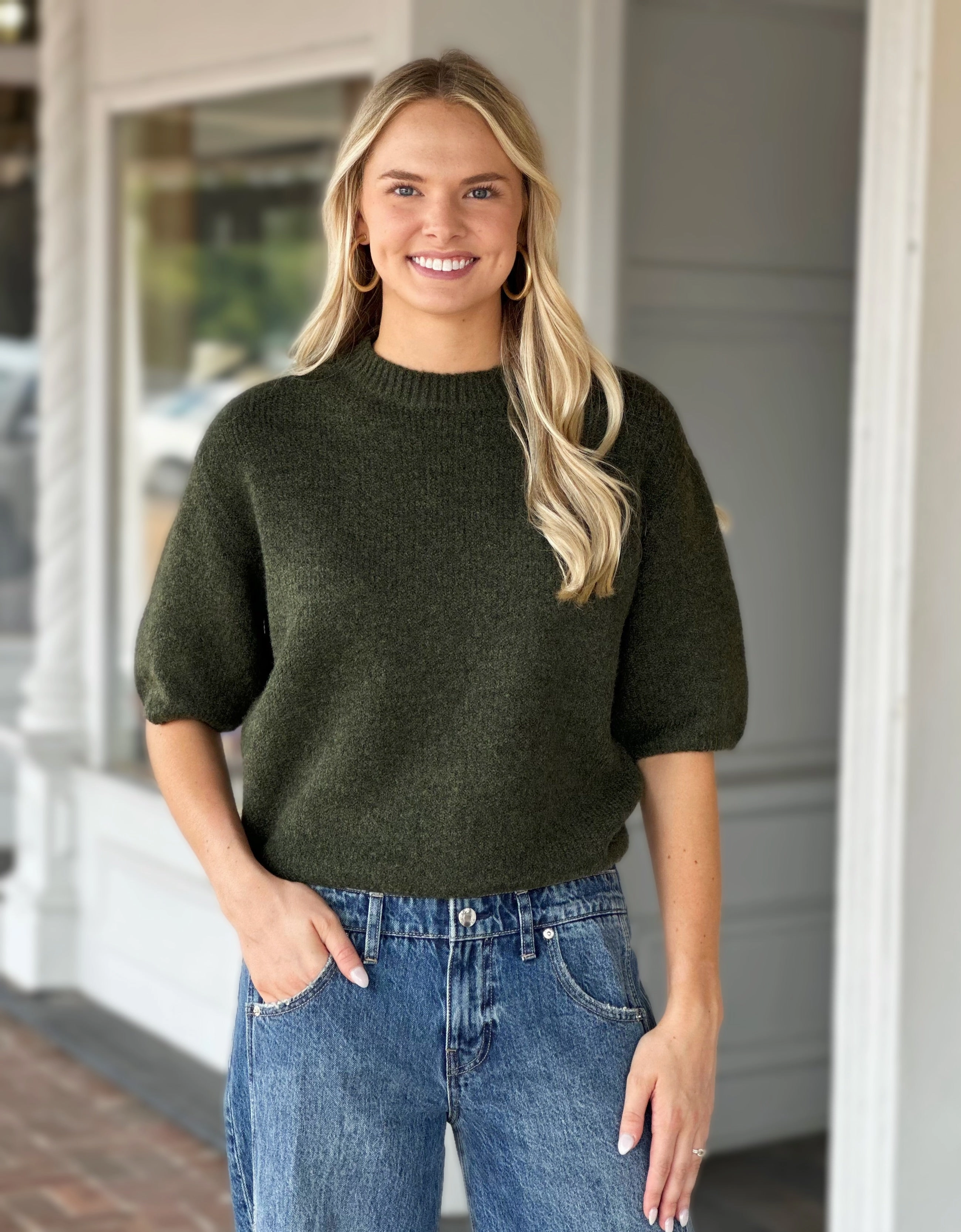 FadeResistantTechnology Charlie B Balloon Sleeve Sweater in Spruce