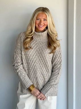 Charlie B Diagonal Cable Sweater in Oat Soft Cotton UV Protective Layer