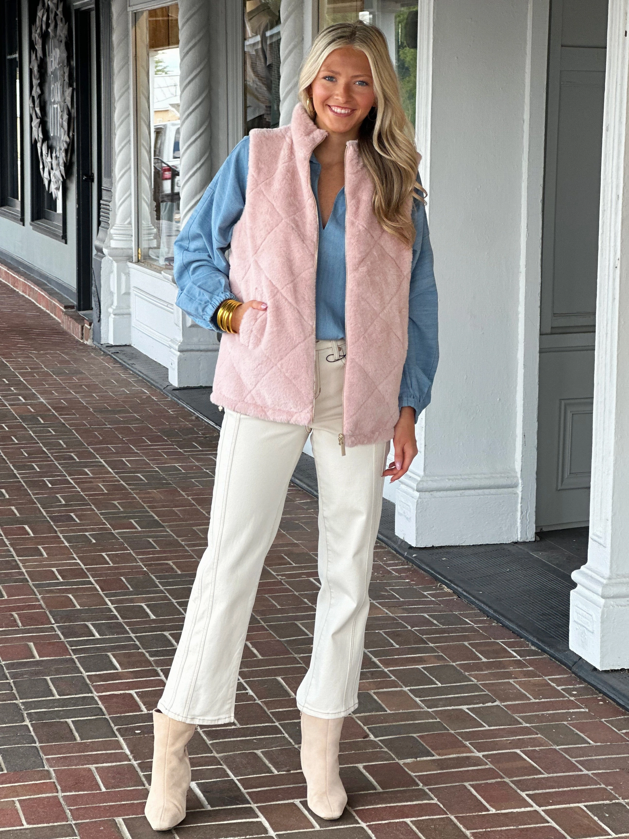 FadeResistant Coating Charlie B Reversible Fur Vest in Pink