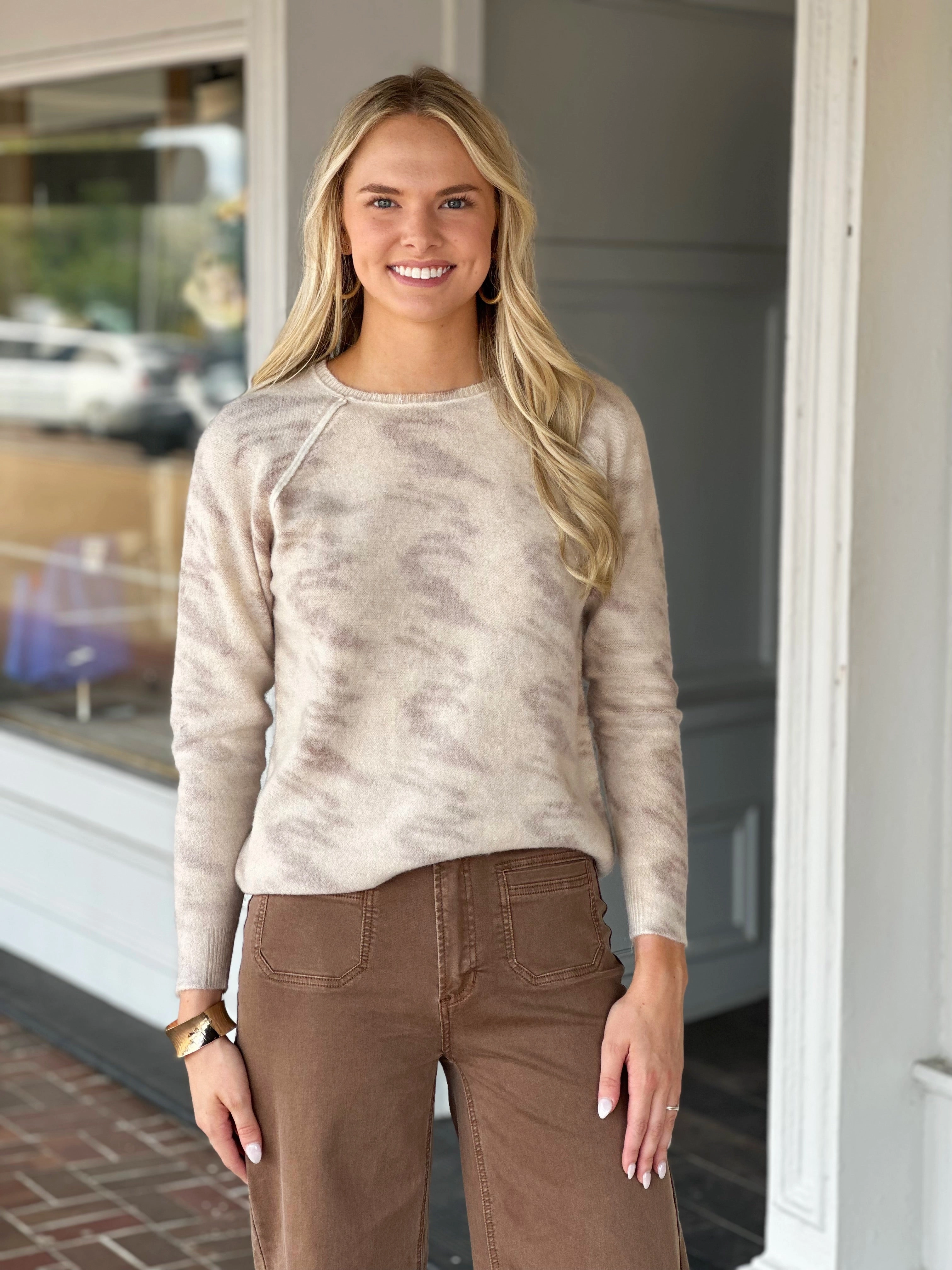 Bohemian style Charlie B Reversible Printed Sweater in Oat